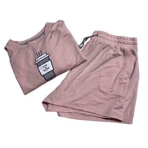 Life is Good Sleep Pajama Set Shorts PJs Women's XL Pink Comfy Sleepwear Cozy